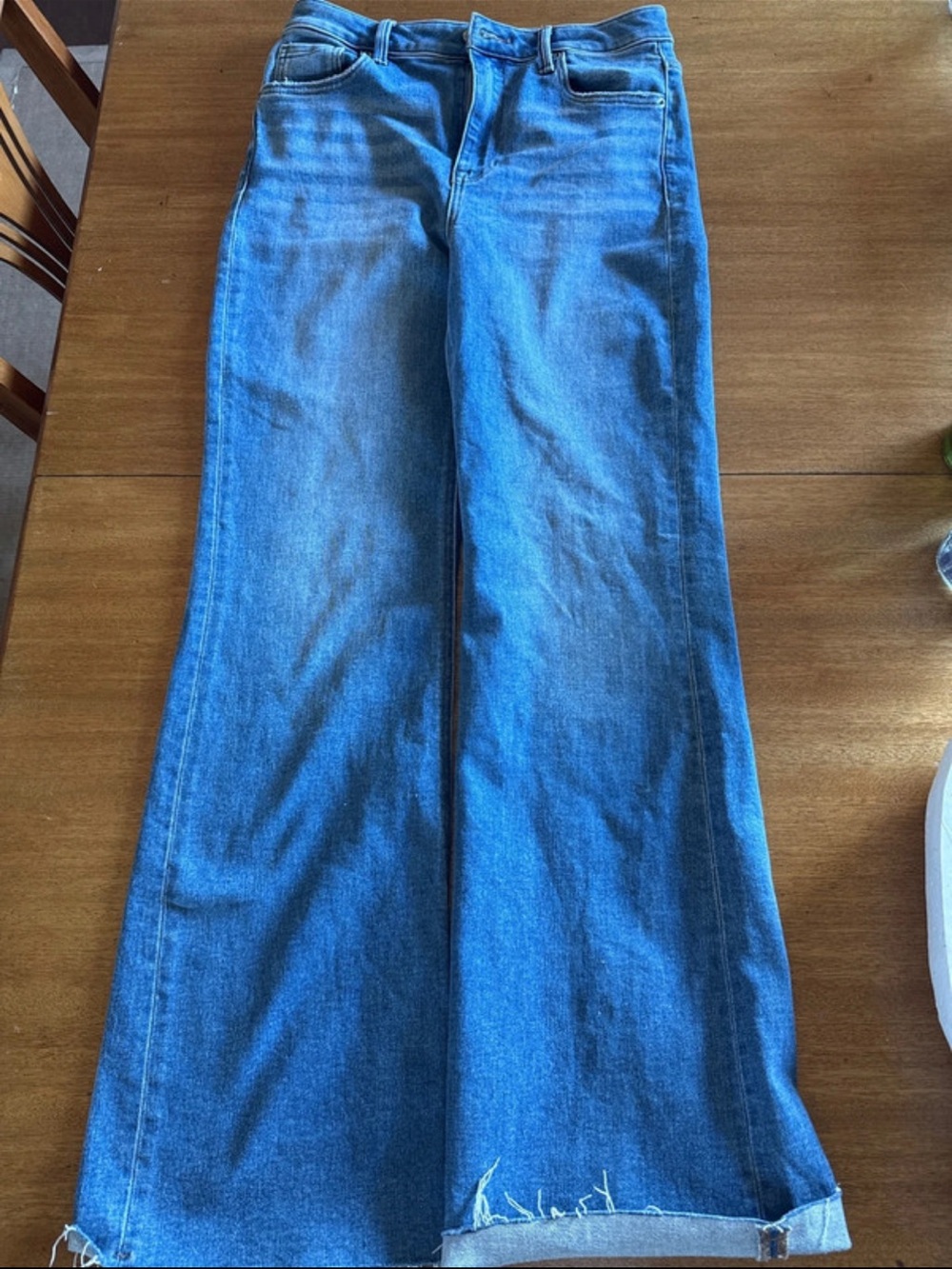Forever 21 Blue Wide-Leg Flared Jeans with Raw Hem